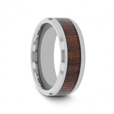 HARUA Beveled Tungsten Carbide Ring with Black Walnut Wood Inlay - 4mm - 12mm